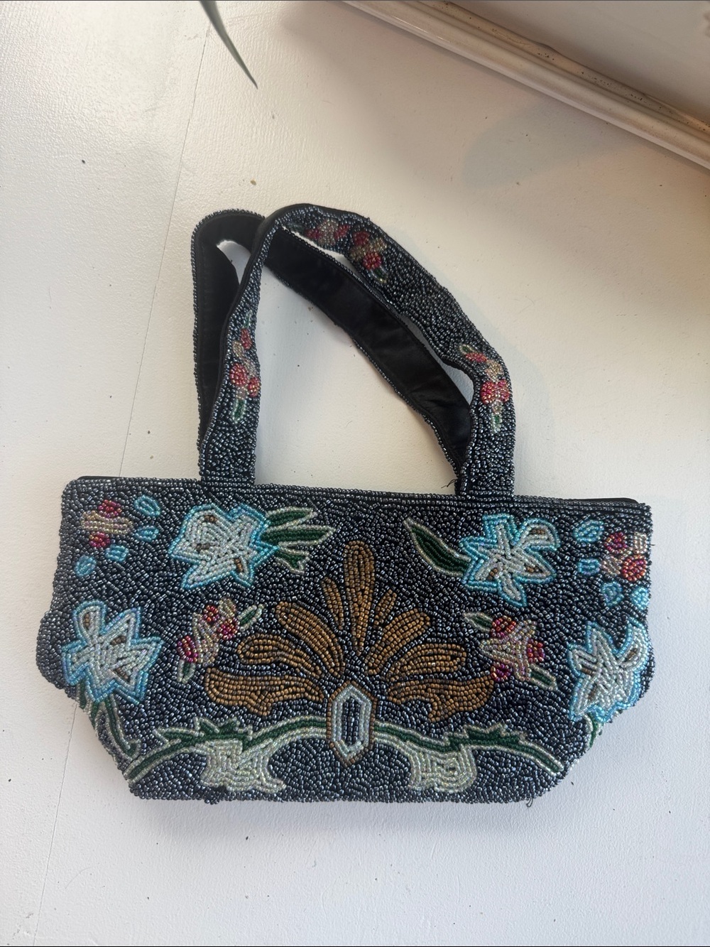 Swee lo Beaded Floral Black Evening mini Bag